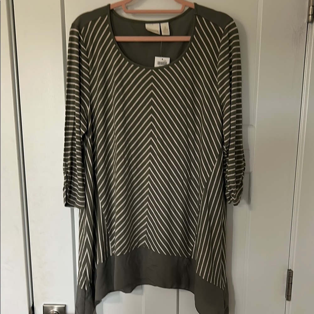 Chico's Striped Olive and Cream Tunic